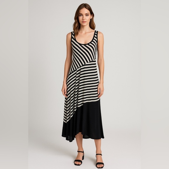 Ellen Parker Dresses & Skirts - Ellen Parker dress sleeveless stretchy white/black stripes sheer black trim
